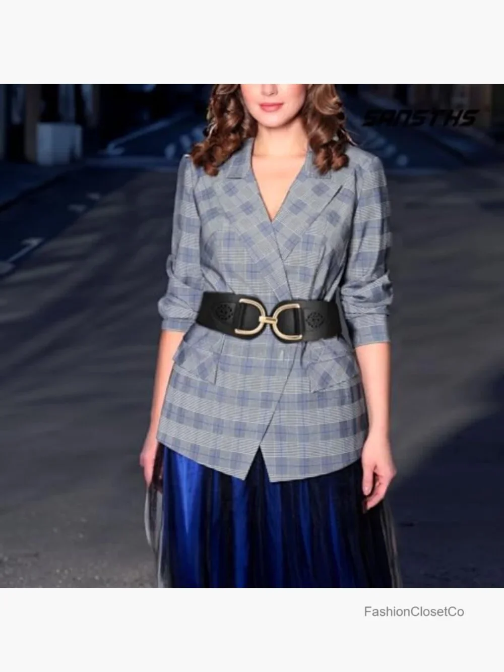 Vintage Stretchy Wide Belt Chunky Buckle Elastic Waist Belts Dresses Coats
